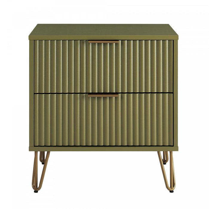 Table de nuit moderne Dumbo 20\" a cannelures en vert olive (2 tiroirs)