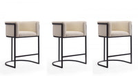 Tabouret de comptoir moderne du milieu du siecle en metal et tissu creme Cosmopolitan - Lot de 3
