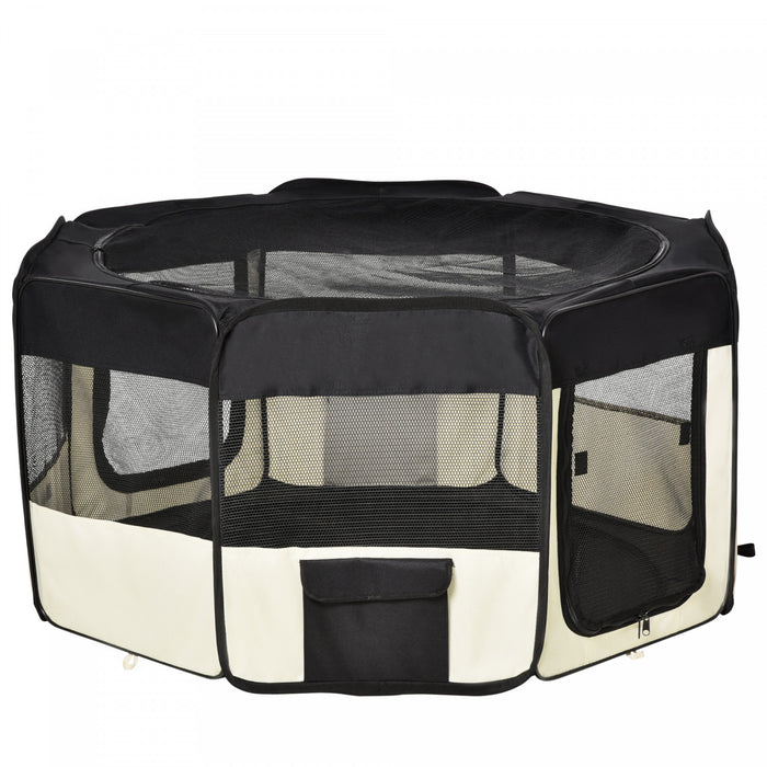 Pawhut 47,25 Pouces Parc Souple Pour Animaux De Compagnie, Chenil Pliant Pour Chiots, Tente Pour Chien, Cage D'exercice Pour Chat, Avec Sac, Beige
