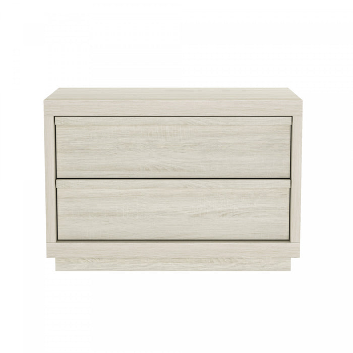 Table de nuit contemporaine Navis 32\" en chene blanchi (2 tiroirs)