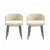 Chaise de salle a manger moderne Luce en cuir vegetalien texture et metal, sable - Lot de 2