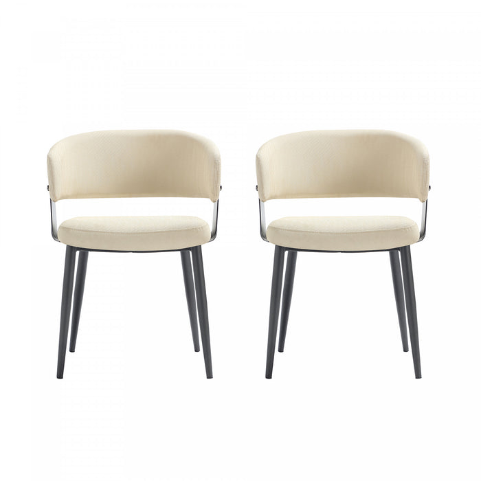 Chaise de salle a manger moderne Luce en cuir vegetalien texture et metal, sable - Lot de 2