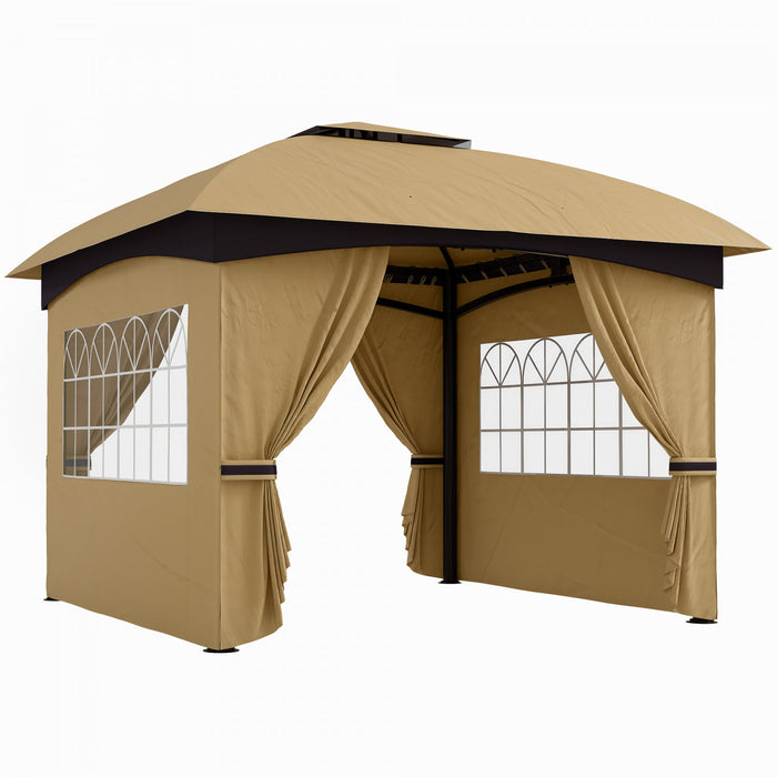 Outsunny Tonnelle D'exterieur 11 x 11 pi avec Rideaux, Fenetres, Beige