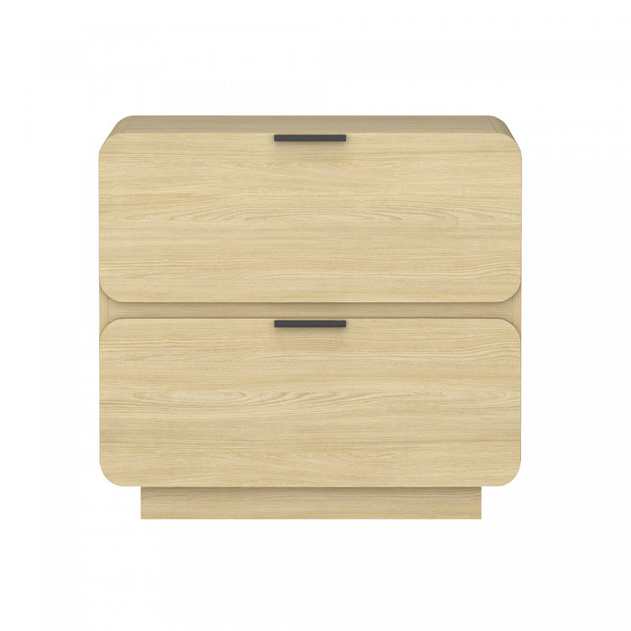 Table de nuit contemporaine moderne Chrystie 66 cm en bois naturel (2 tiroirs)