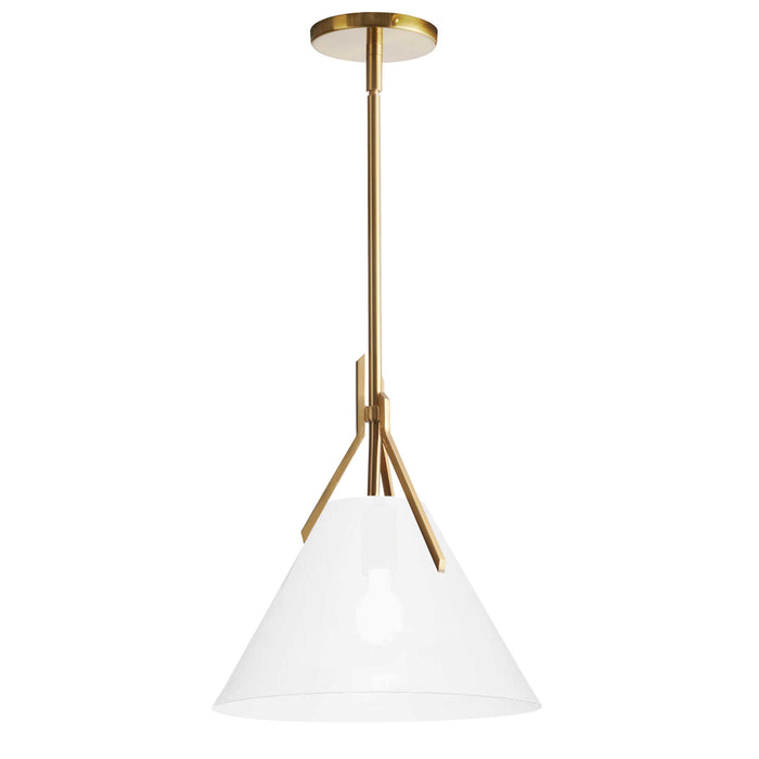Luminaire suspendu Nicole de Dainolite en verre blanc opale, avec fini laiton vieilli et 1 ampoule