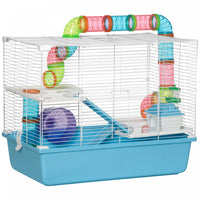 Pawhut Grande Cage Pour Hamster A 3 Niveaux Avec Tubes Et Tunnels, Poignees De Transport Portables,