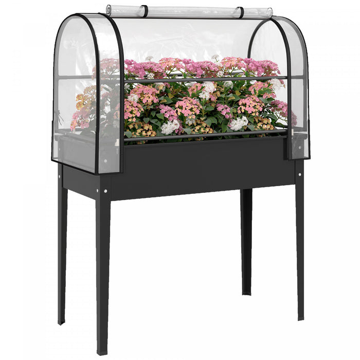 Outsunny Carre potager en metal avec couverture de serre rabattable, noir