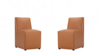  Chaise de salle a manger moderne en cuir vegetalien Anna Square, couleur brun selle - Lot de 2