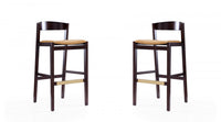 Tabouret de bar en bois rembourre style Klismos mi-siecle moderne, coloris camel - Lot de 2