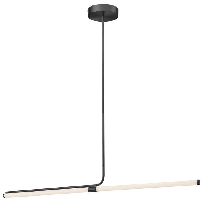 Luminaire suspendu horizontal Corvette de Dainolite en acrylique blanc qui diffuse la lumière, avec fini noir mat et ampoule de 24 W