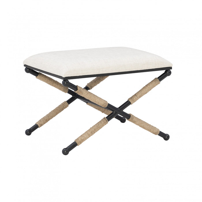 Pouf Ashburn Campaign en tissu d'apparence lin - noir
