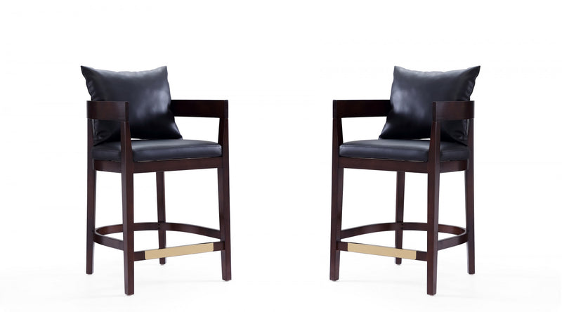 Tabouret de comptoir en bois rembourre style mid-century Ritz noir - Lot de 2