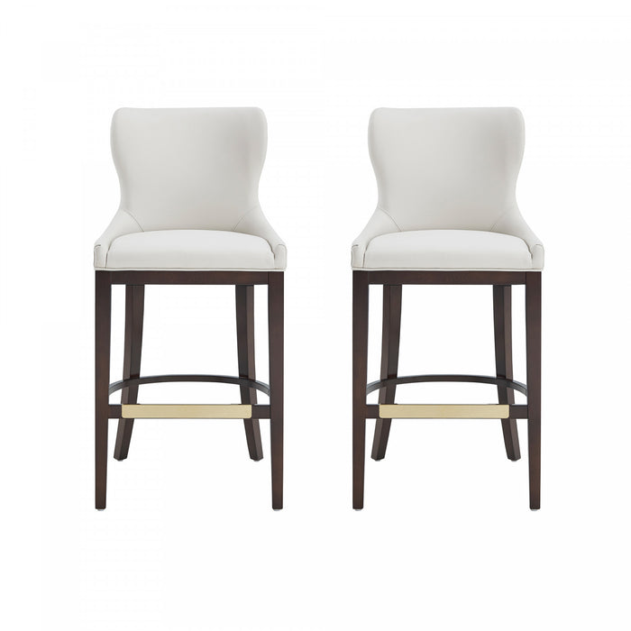 Tabouret de bar Blair moderne en bois avec revetement en tissu blanc - Lot de 2