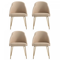 Chaise de salle a manger moderne Gracie en cuir vegetalien et metal, couleur beige et or - Lot de 4