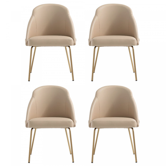 Chaise de salle a manger moderne Gracie en cuir vegetalien et metal, couleur beige et or - Lot de 4