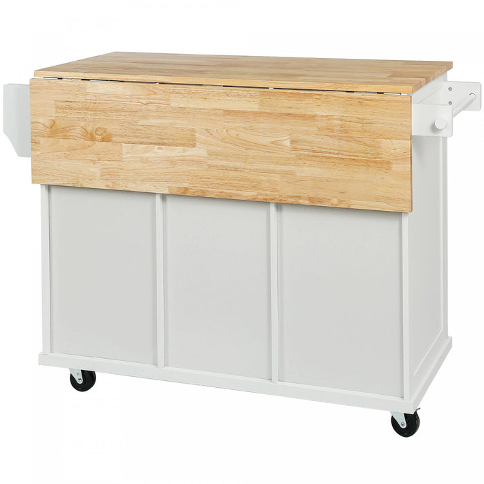 Chariot De Cuisine Margery En Bois De Caoutchouc Avec Plan De Travail Rabattable Et Etageres De Rangement - Blanche
