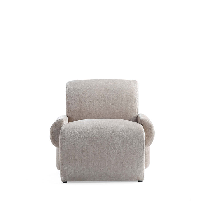 Fauteuil lounge en chenille beige Verandah style mid-century modern