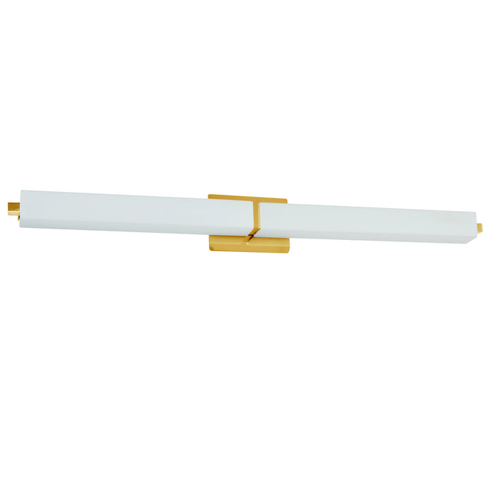 Lumière de coiffeuse Vonte de Dainolite en verre blanc, avec fini laiton vieilli et ampoule de 51 W