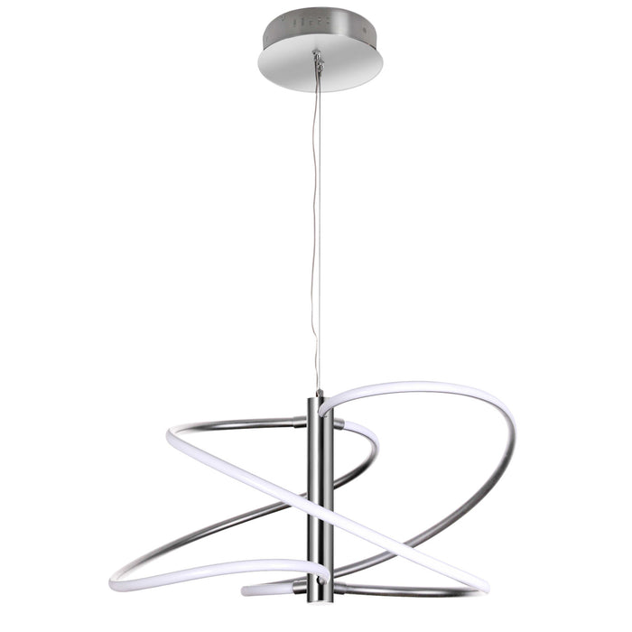 Luminaire suspendu Romy de Dainolite en silicone blanc qui diffuse la lumière, avec fini chromé poli et ampoule à DEL de 36 W