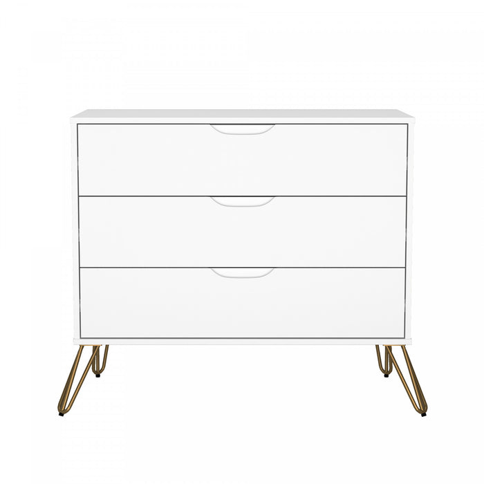 Commode Avira Mid-Century Modern 35\" en blanc (3 tiroirs)
