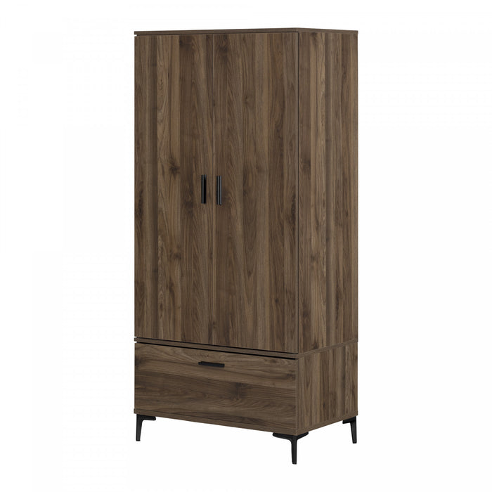 Musano Armoire Penderie Avec Portes Et Tiroir - Noyer Naturel