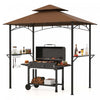Costway 8’ X 5’ Grill Gazebo Avec 2 Etageres 7 Crochets Cadre En Metal Soft Top Brun
