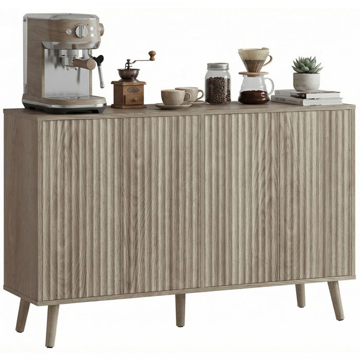 HOMCOM Buffet moderne cannele avec etageres reglables, gris clair