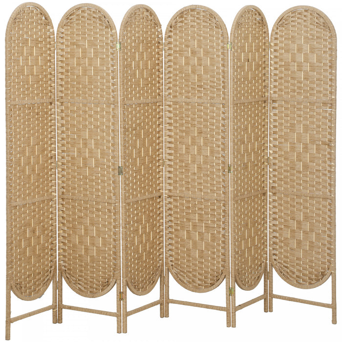 HOMCOM Paravent 6 Panneaux, Ecran Pliable Bohemien, Bois Naturel