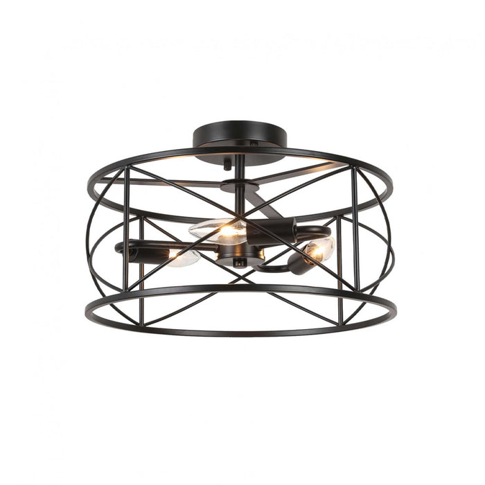 Plafonnier semi-affleuré Calah de Dainolite avec fini noir mat et 3 ampoules incandescentes