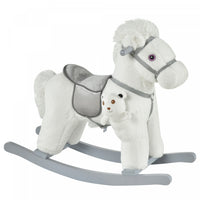 Qaba Kids Cheval A Bascule En Peluche Avec Ours, Chaise Pour Enfants Avec Peluche Douce Et Sons Real