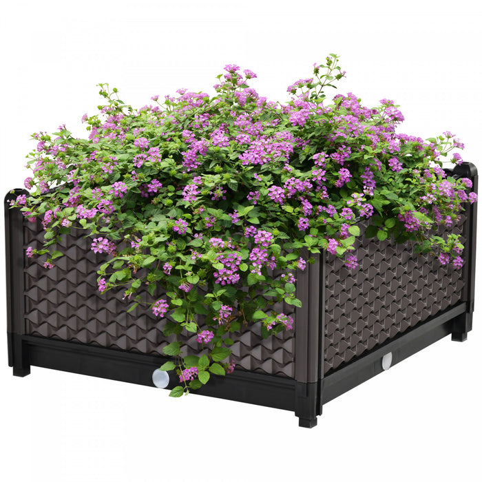 Outsunny Jardiniere Sur Pieds Carre Potager Insert D'irrigation Inclus Plastique Brun