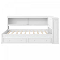Lit de jour Arthur en bois format Full avec LED, port USB et 2 tiroirs de rangement, blanc