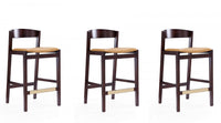 Tabouret de comptoir en bois rembourre style Klismos mi-siecle moderne couleur camel - Lot de 3