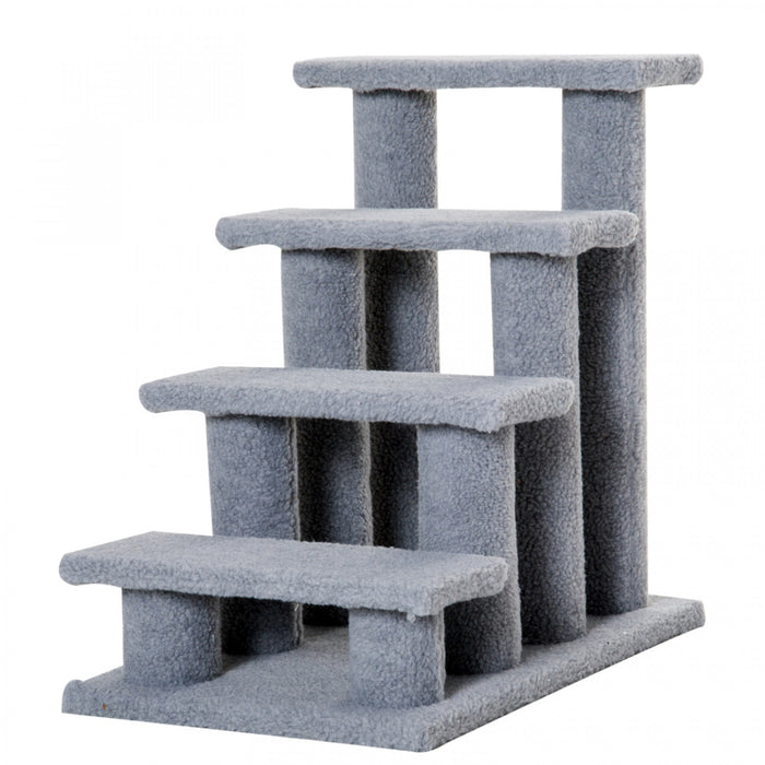Pawhut 24'' Arbre A Chat Escalier Pour Animaux Chats Avec Griffoirs 4 Marches Panneaux De Particules Peluche Courte Gris