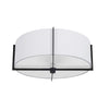 Plafonnier semi-affleuré Preston de Dainolite avec abat-jour blanc, fini noir mat et 3 ampoules