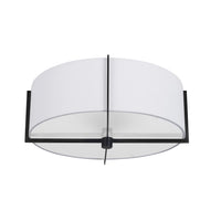 Plafonnier semi-affleuré Preston de Dainolite avec abat-jour blanc, fini noir mat et 3 ampoules