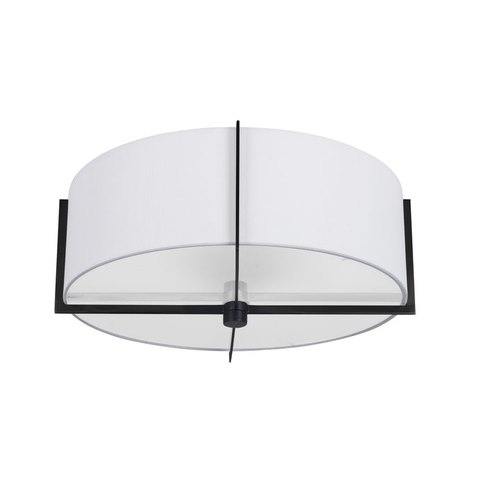 Plafonnier semi-affleuré Preston de Dainolite avec abat-jour blanc, fini noir mat et 3 ampoules