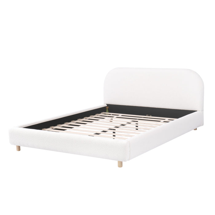 Lit Mia Rembourre en Tissu Boucle, Taille Queen - Beige Clair