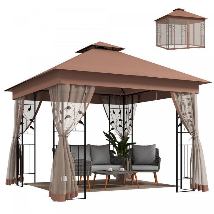 Outsunny Tonnelle de Patio 3x3 m, Tonnelle d'Exterieur, Brun Fonce