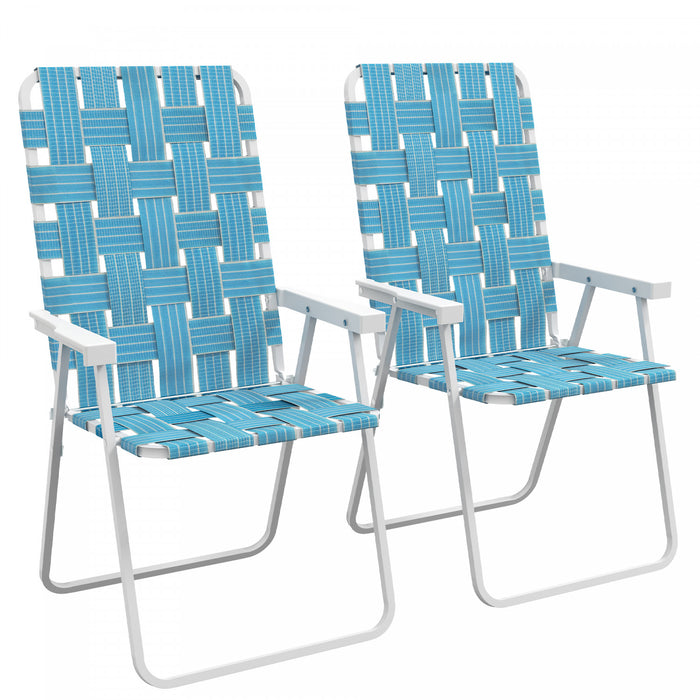 Outsunny Ensemble De 2 Chaises De Patio Pliantes, Ensemble De Chaises, Bleu