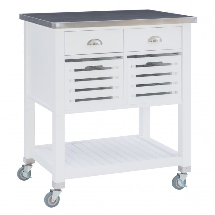 Chariot-bar de rangement Robbin en bois pour la cuisine - blanc