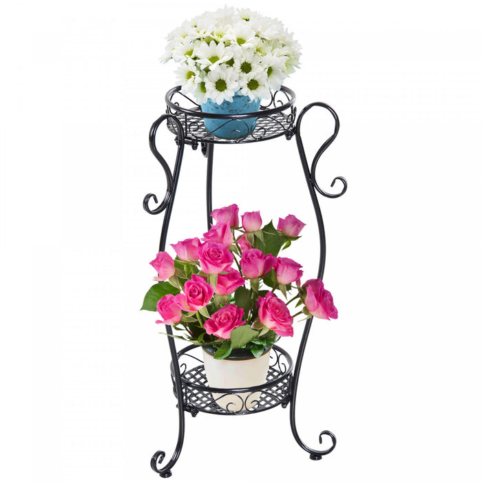 Support De Pot De Fleur A 2 Etageres Outsunny Presentoir De Plantes Autoportant A 2 Niveaux Interieur Exterieur Metal Facile A Nettoyer Porche, Patio, Cour Ou Salons