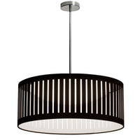Luminaire suspendu de Dainolite avec abat-jour noir et blanc à fentes, fini chromé poli et ampoule à DEL de 22 W