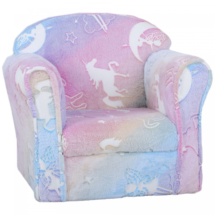 Qaba Chaise Pour Enfant, Chaise Pour Enfant Avec Motif Etoile Lumineuse, Cadre En Bois, Canape Pour Enfant De 18 A 36 Mois, Multicolore