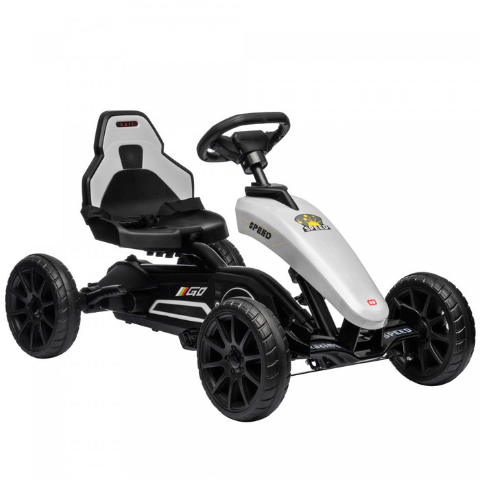 Aosom Kart A Pedales Pour Enfants, Voiture A Pedales Avec Essieu Pivotant, Siege Reglable, Frein A Main, 4 Roues Eva, Course A Pied En Interieur, Pour 3 A 8 Ans, Blanc