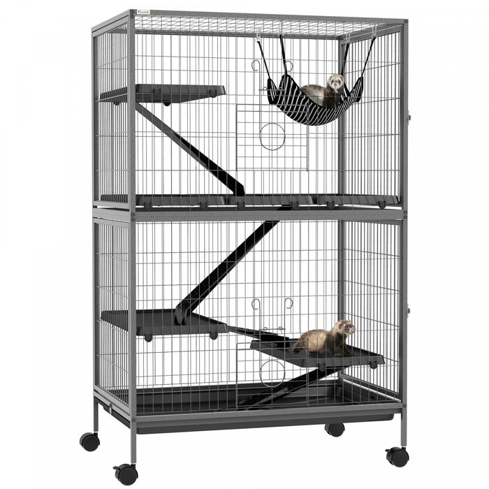 Pawhut Cage Roulante A 5 Niveaux Pour Petits Animaux, Cage Pour Cochon D'inde, Furet, Chinchilla, Chaton, Lapin, Petite Maison De Jeu Pour Animaux De Compagnie Avec Hamac, Plateau Amovible, Gris