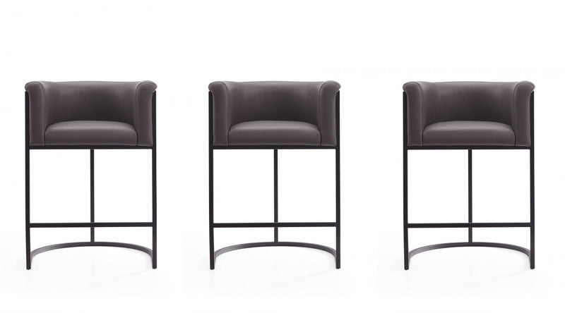Tabouret de comptoir moderne du milieu du siecle Cosmopolitan en metal et tissu, graphite – Lot de 3