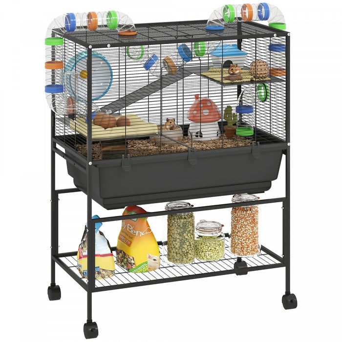 3 Tier Rolling Hamster Cage With Storage Shelf For Syrian