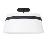 Plafonnier semi-affleuré Symphony de Dainolite avec abat-jour blanc, fini noir mat et 3 ampoules