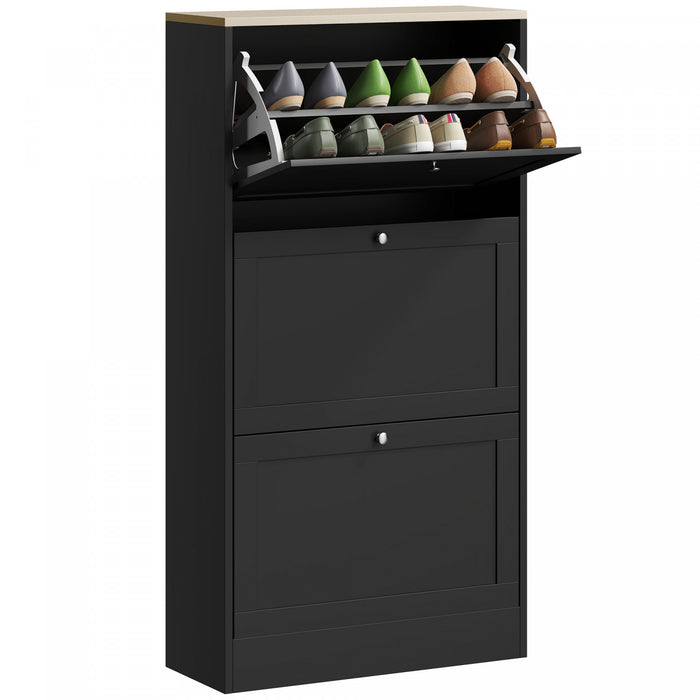HOMCOM Armoire a chaussures moderne pour 18 paires de chaussures, Noir